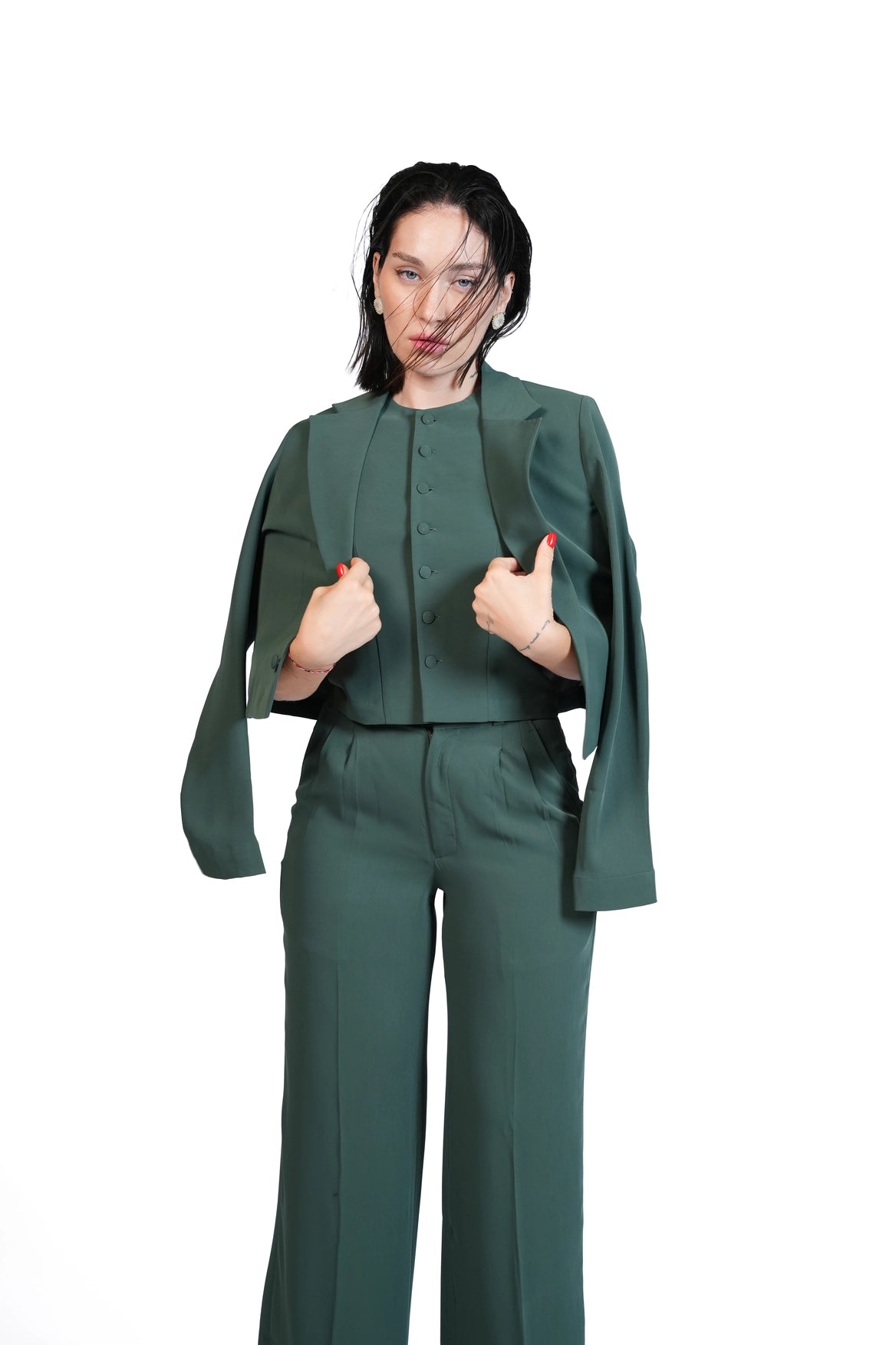 First Impression - Cropped Blazer 3-Piece Tailored Set