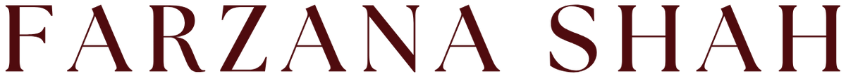 The text 'FARZANA SHAH' is displayed in a dark maroon serif typeface, centered on a solid white background.
